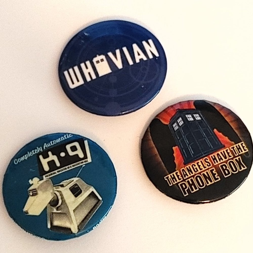 Dr. Who Pin Button Lot of 3 WHOVIAN Tardis K-9